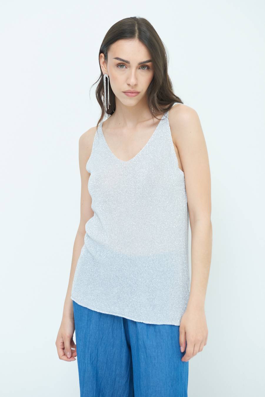Kikisix CANOTTA AMPIA LUREX ARGENTO Offerta migliore