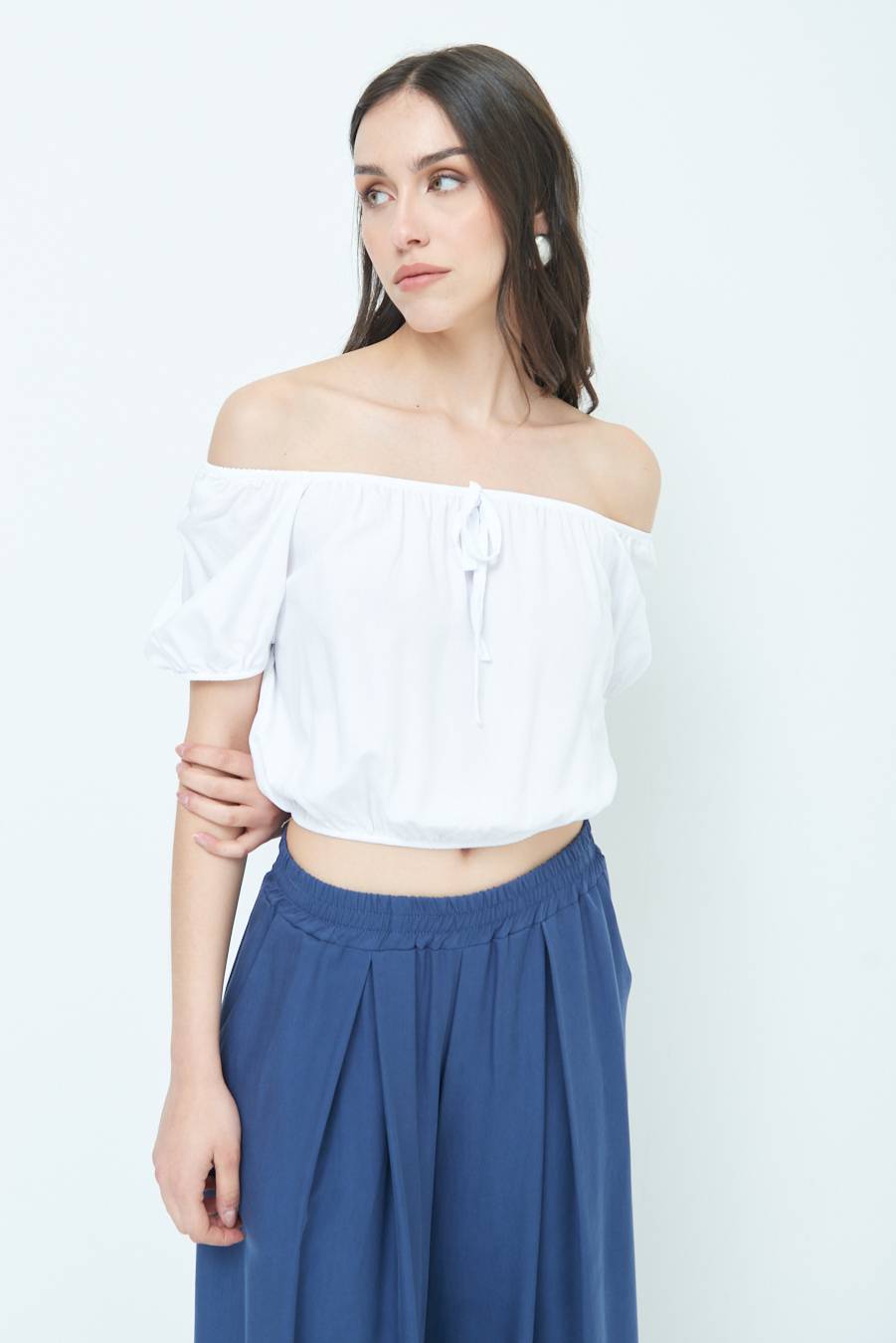 Kikisix TOP SCOLLO SCHIFFER BIANCO Offerte stagionali
