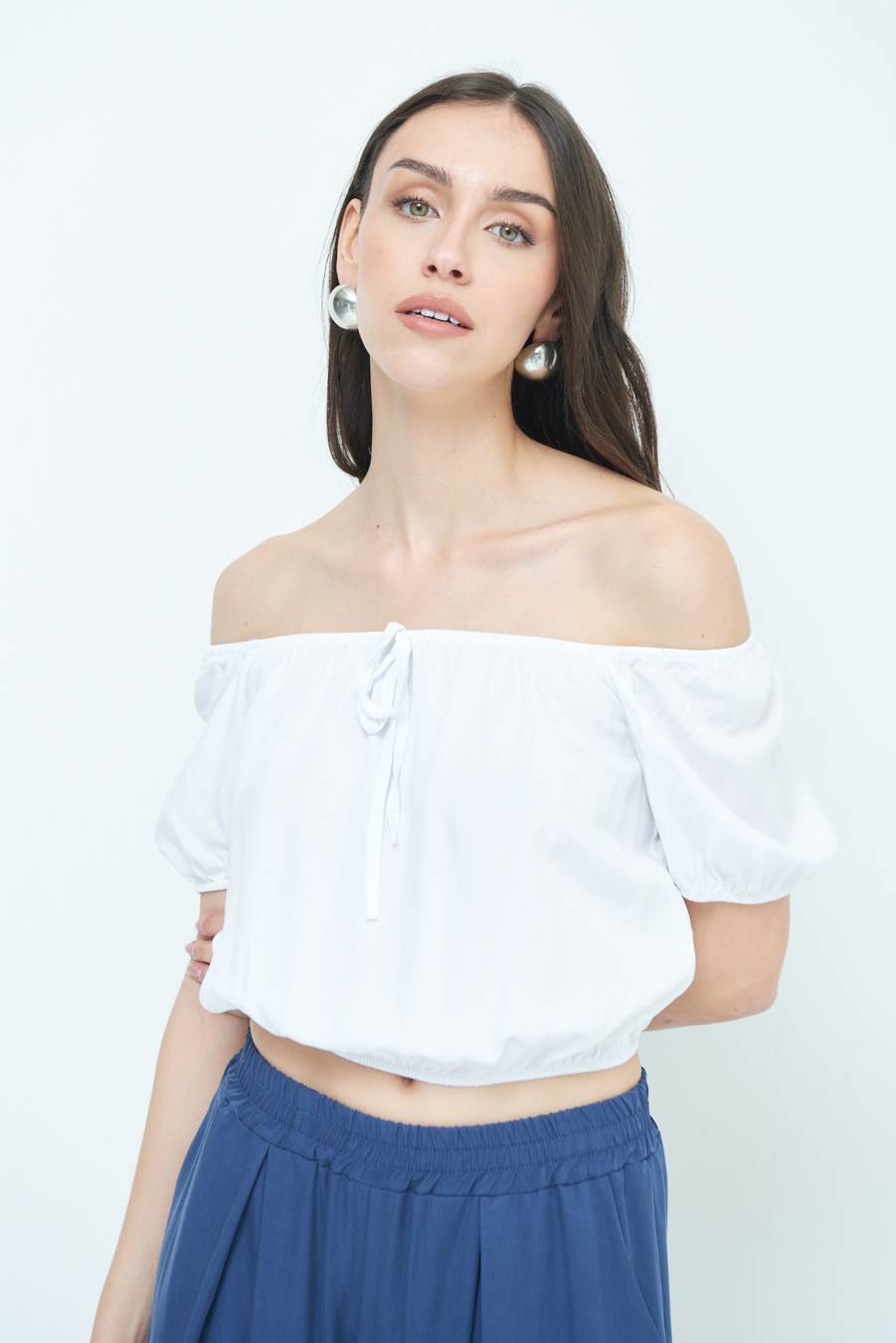 Kikisix TOP SCOLLO SCHIFFER BIANCO Offerte stagionali