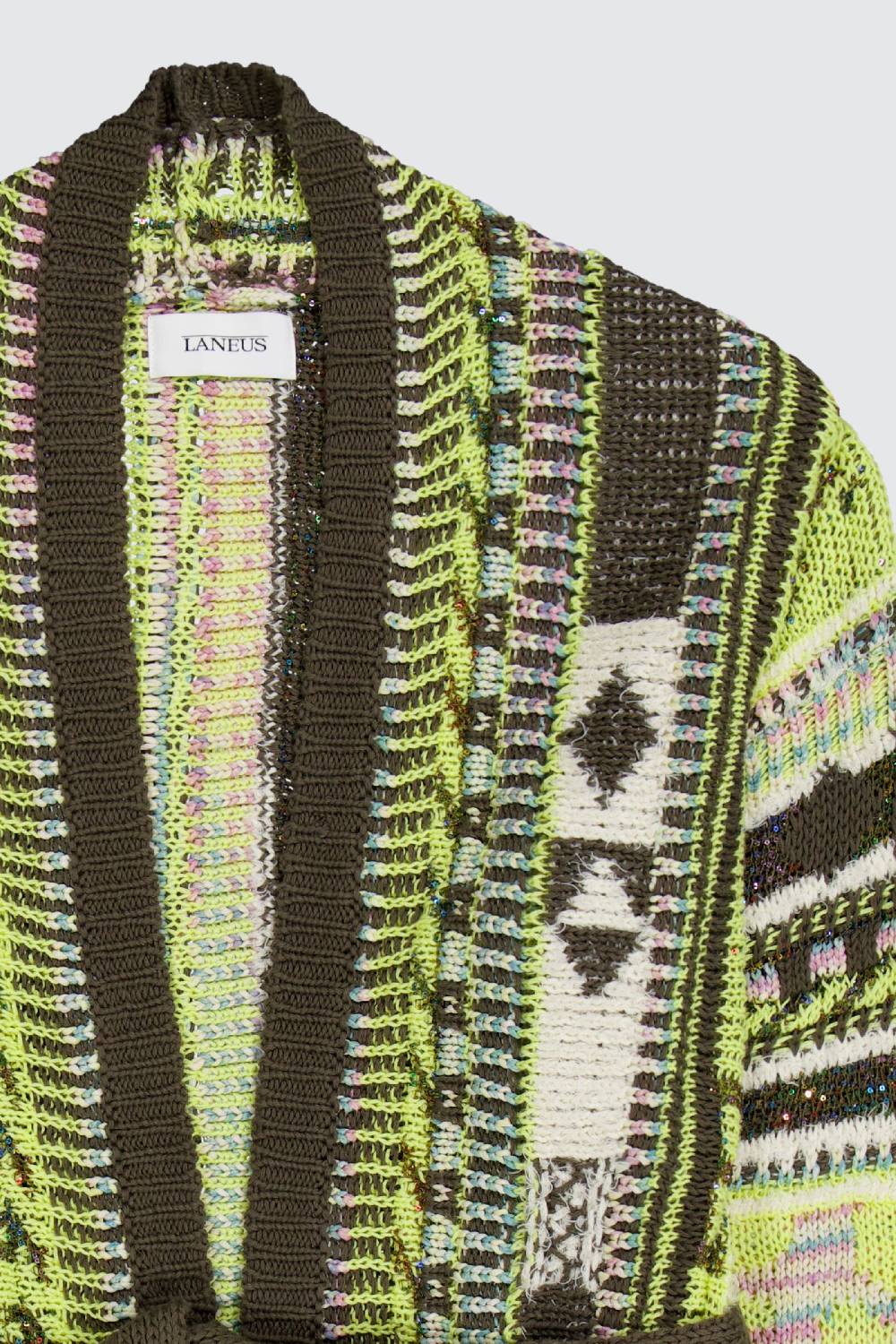 Laneus Laneus military green icon jacquard cardigan Saldi Di Fabbrica