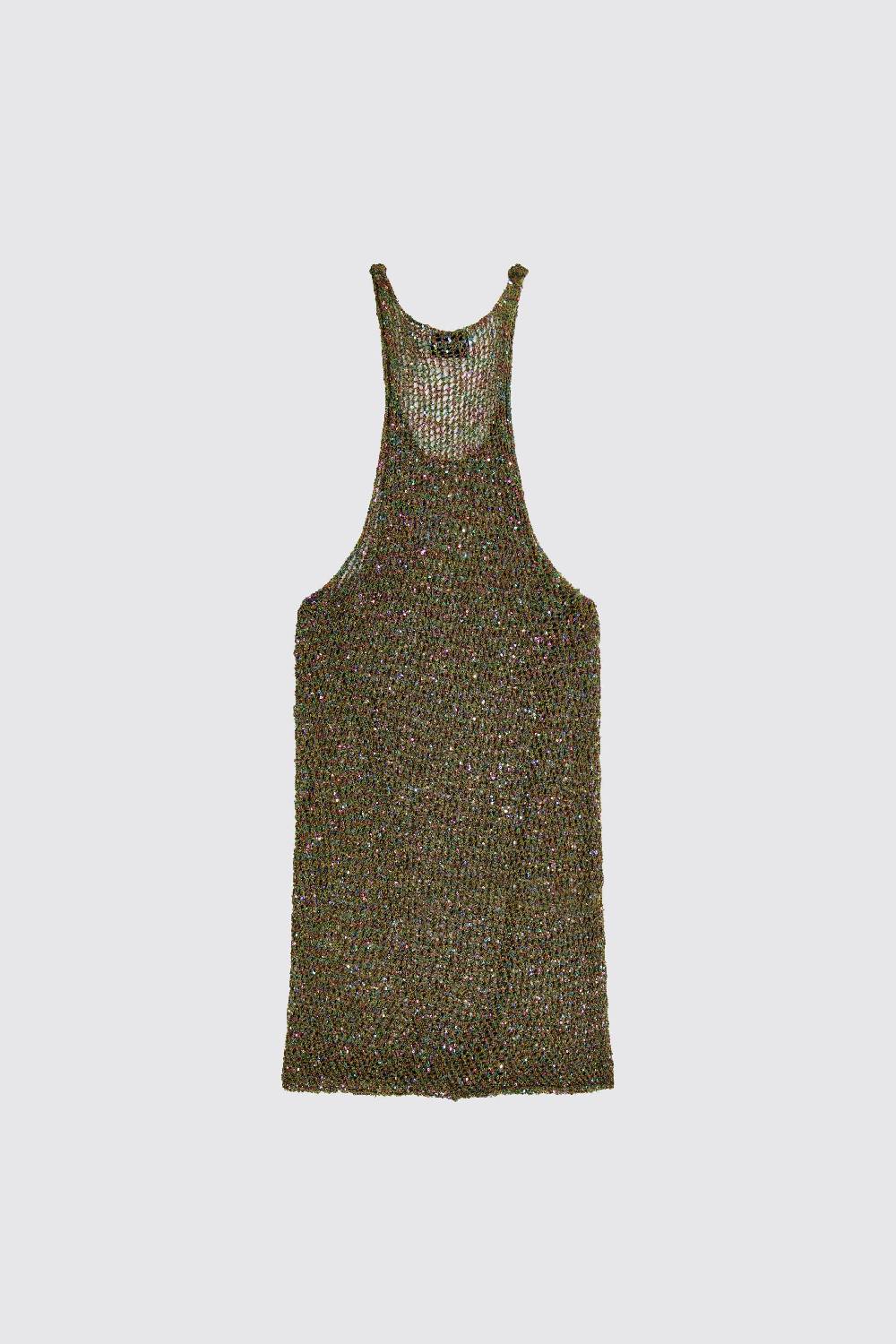 Laneus Lanues canotta in mesh military green con mini paillettes multicolor 2025