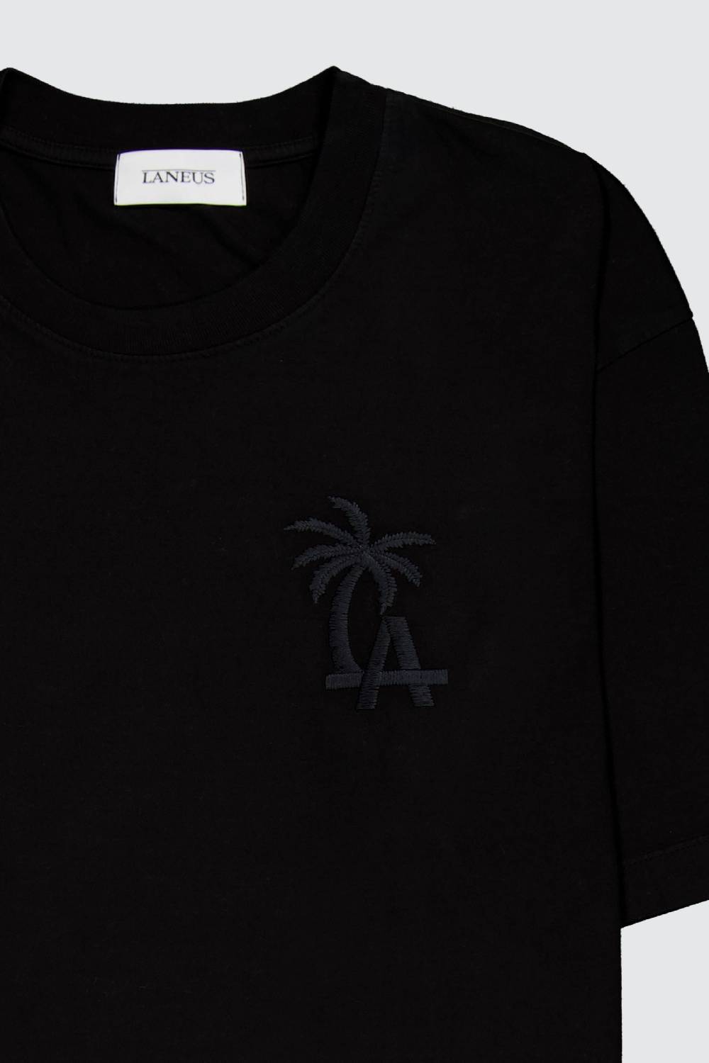 Laneus Laneus black t-shirt palm printed logo Soddisfazione Garantita