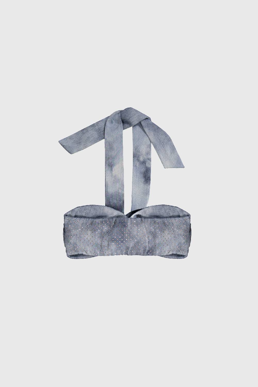 Laneus Laneus top in denim effetto washed con strass Affare Del Giorno