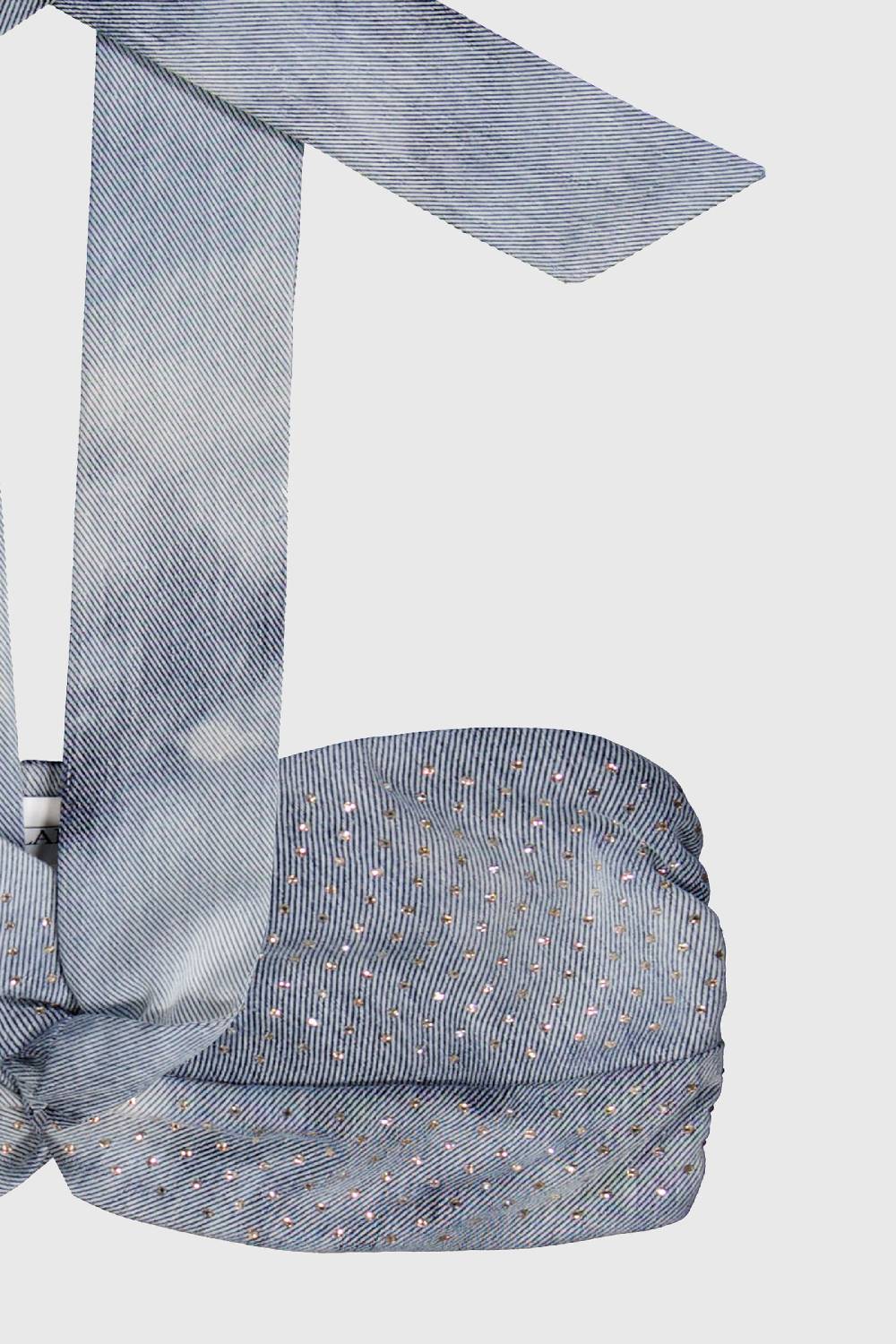 Laneus Laneus top in denim effetto washed con strass Affare Del Giorno