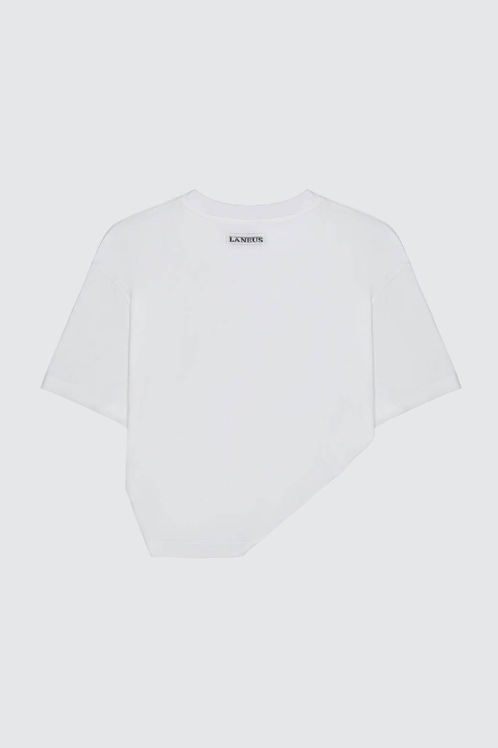 Laneus Laneus t-shirt white classic cropped con drappeggio sul davanti Sconto