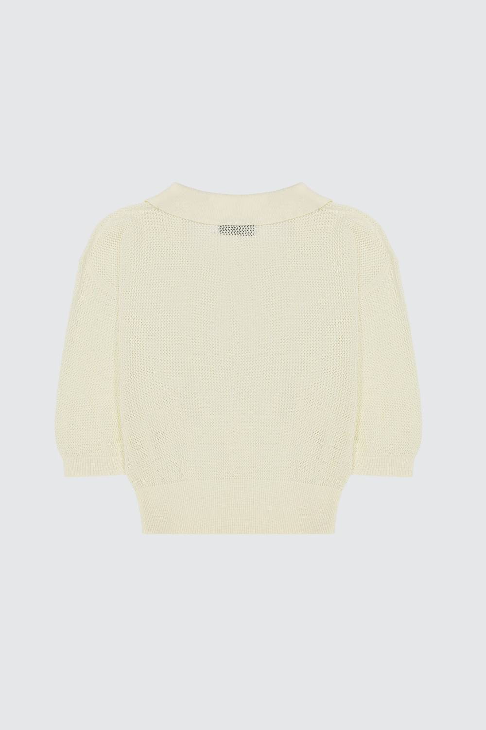 Laneus Laneus polo cream cropped in mesh con scollo a V Vendita Economica