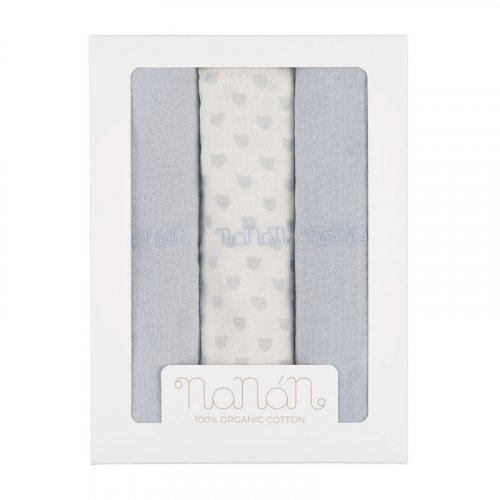 Nanán Set 3 pz mussola azzurro 80x80 cm Vendite Flash