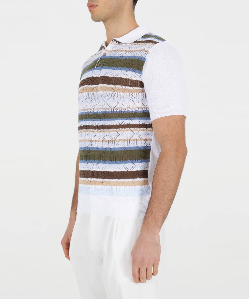 Over D MAGLIA MODELLO POLO CON TRAFORI RIGATA Vendita