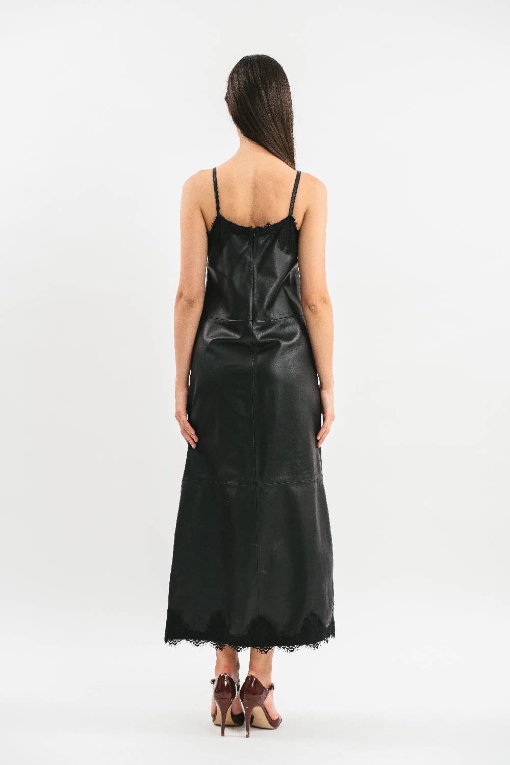 Pink Memories Slip dress in pelle con pizzo Vendite Flash
