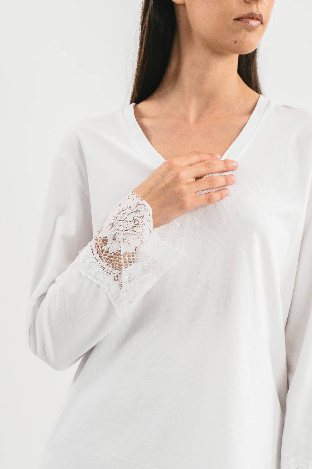 Pink Memories T-shirt scollo a V con pizzo Vendita
