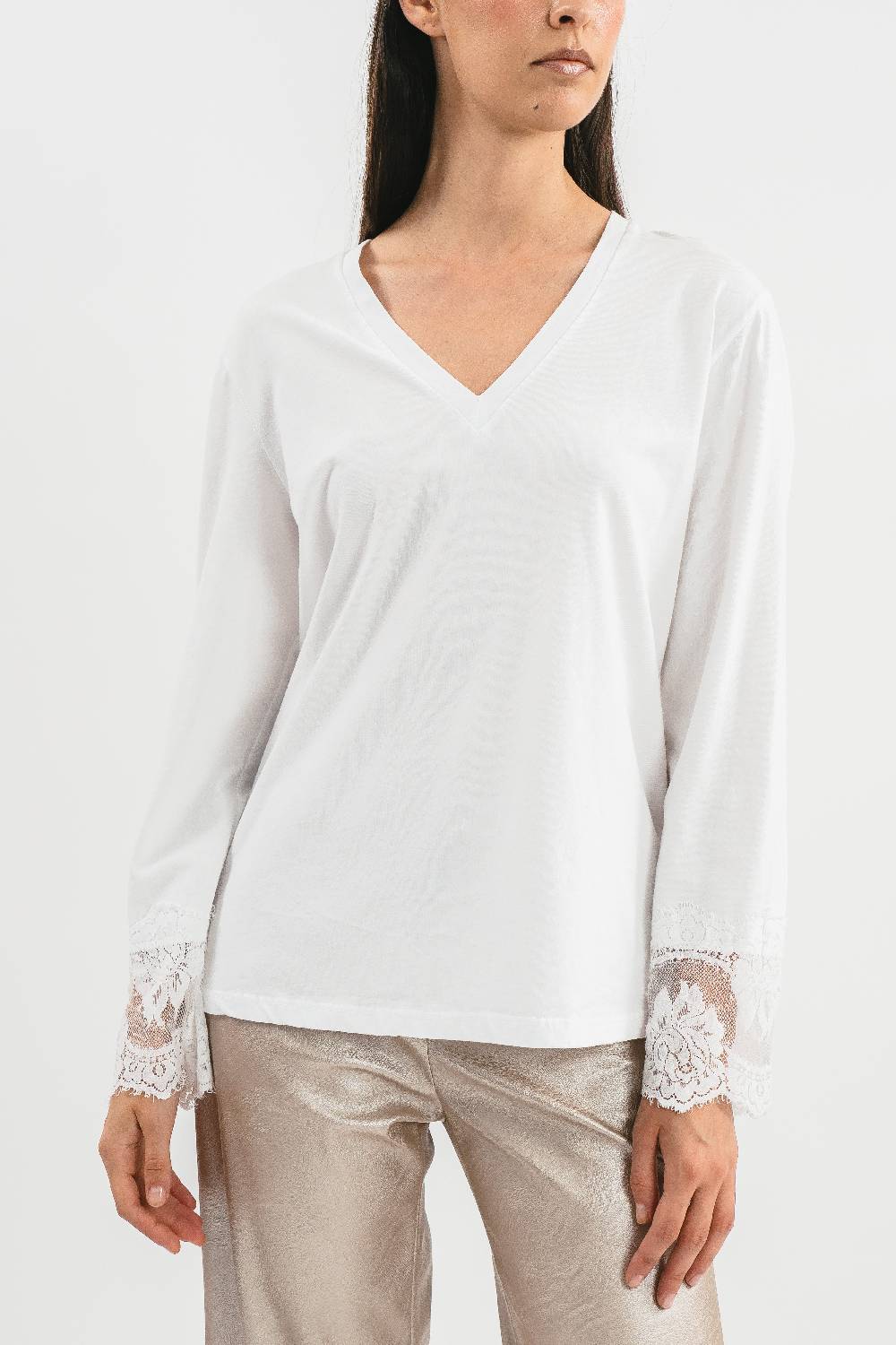 Pink Memories T-shirt scollo a V con pizzo Vendita