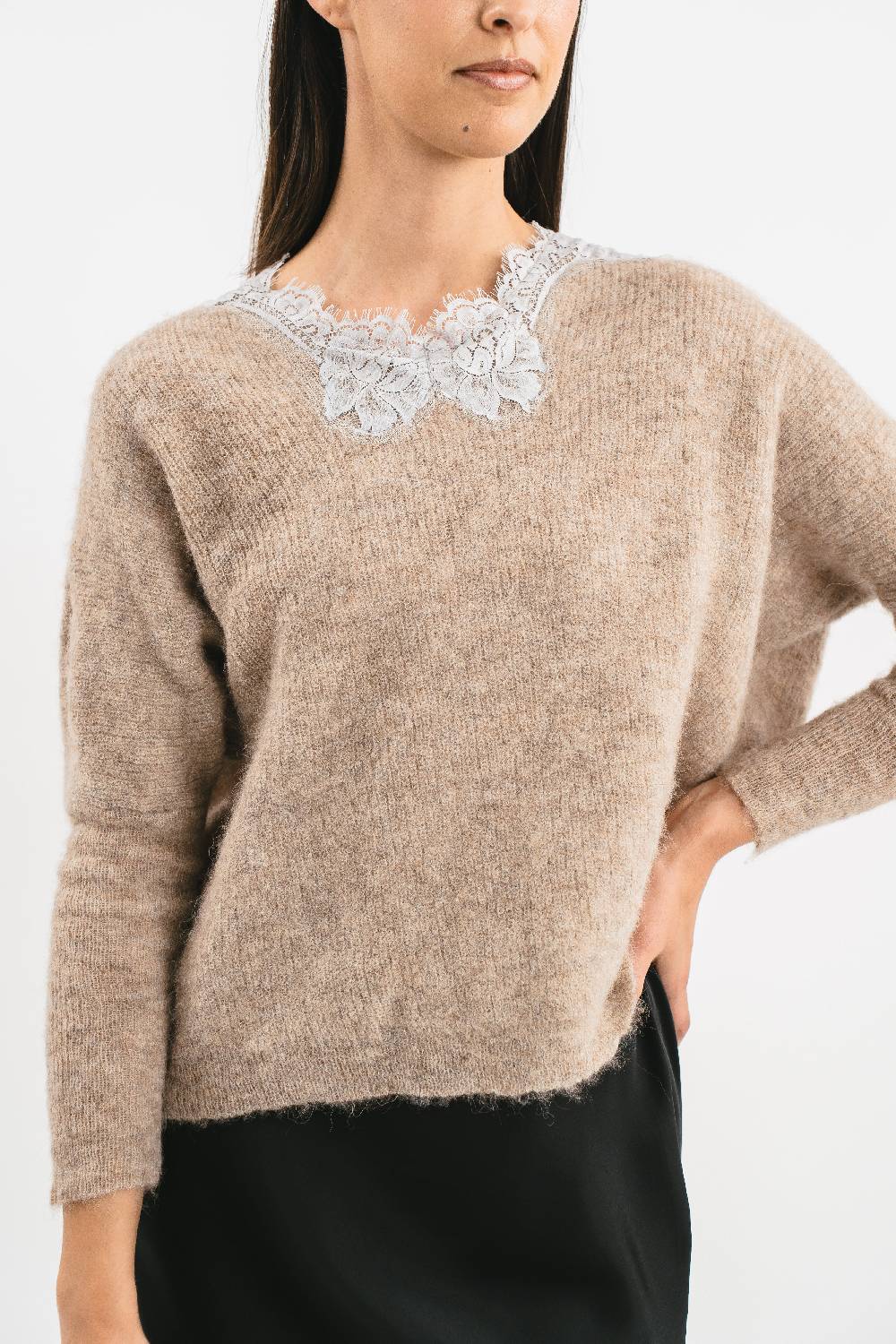 Pink Memories Maglia con scollo a V e pizzo Presa