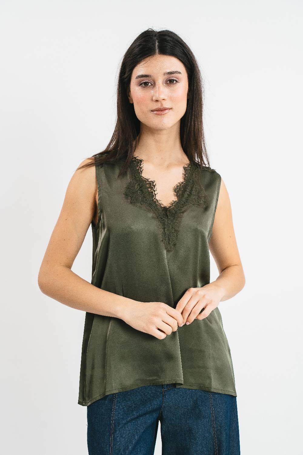 Pink Memories Top spalla larga con dettagli in pizzo Outlet