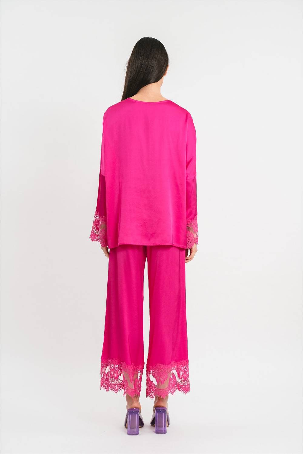 Pink Memories T-shirt over con dettagli in pizzo Saldi