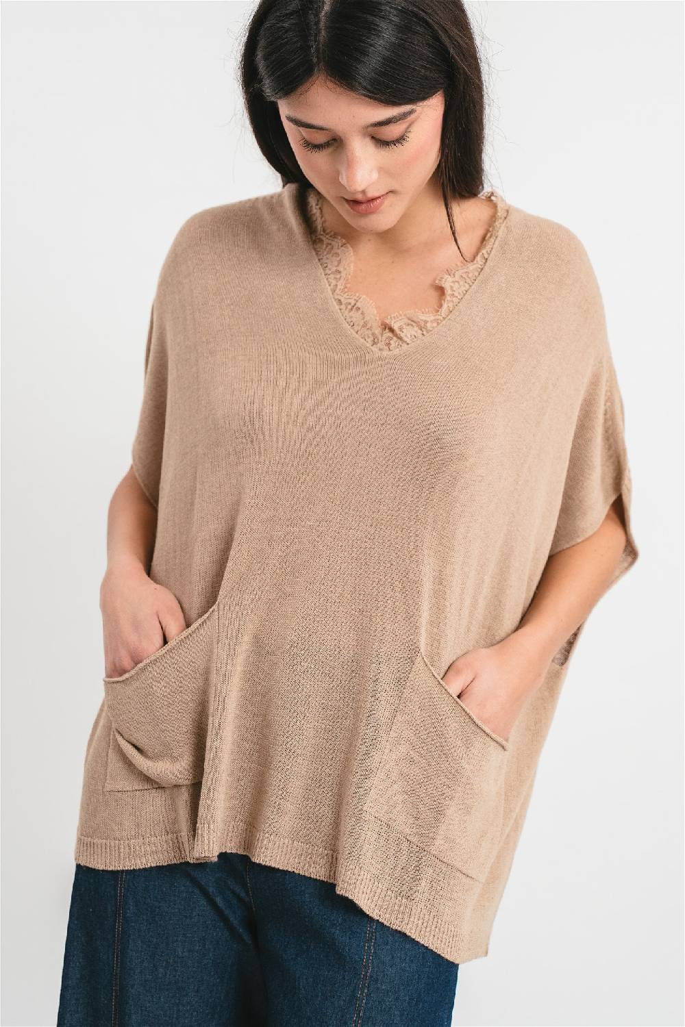 Pink Memories Maglia kimono con tasche e dettagli in pizzo Saldi Di Fabbrica