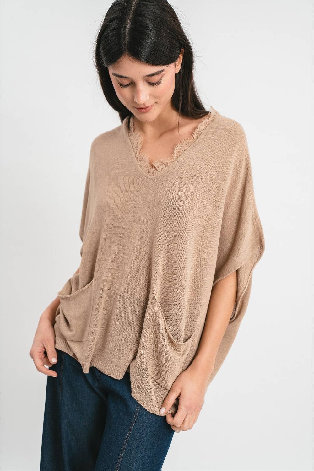 Pink Memories Maglia kimono con tasche e dettagli in pizzo Saldi Di Fabbrica