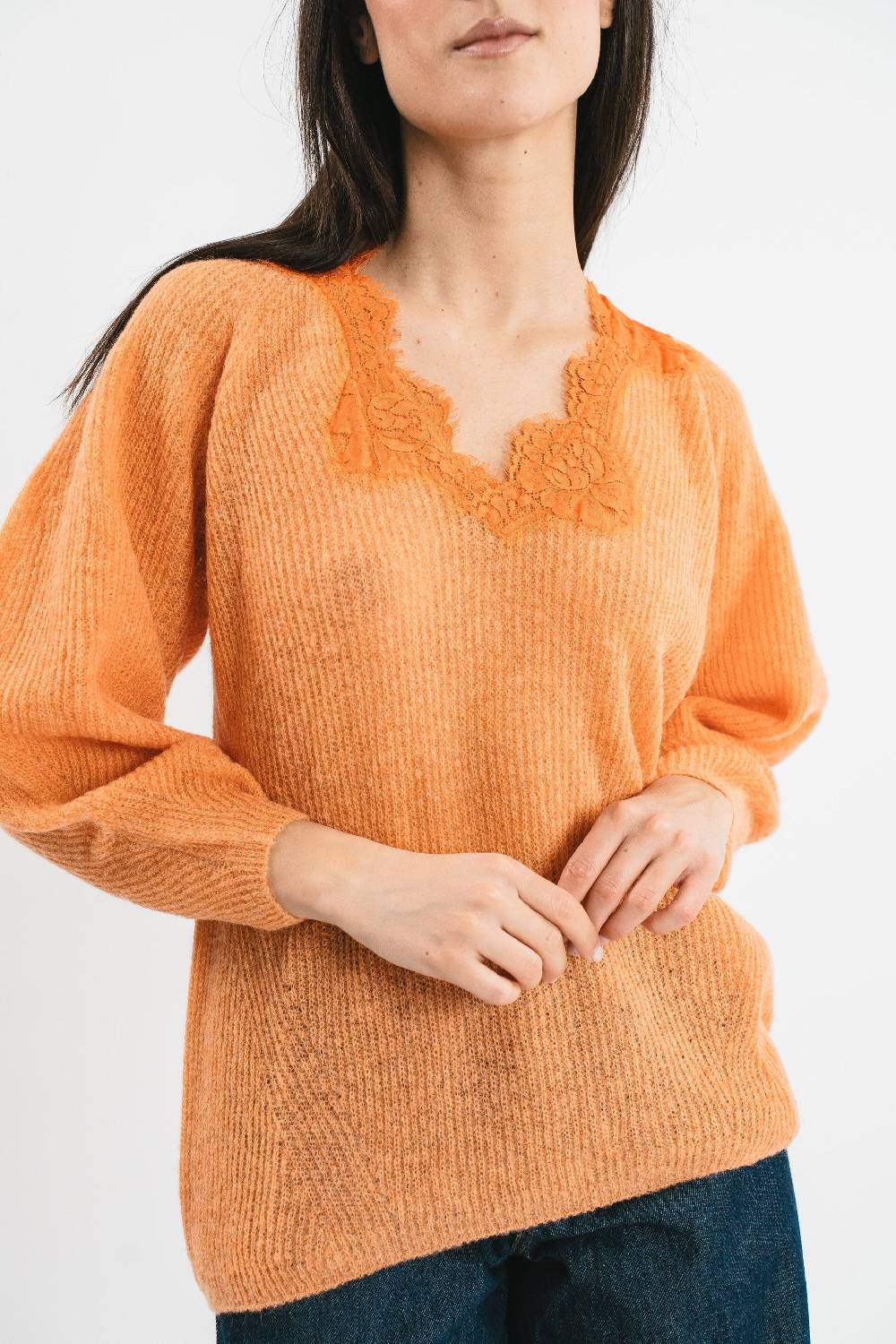 Pink Memories Maglia scollo a V con pizzo Nuovo