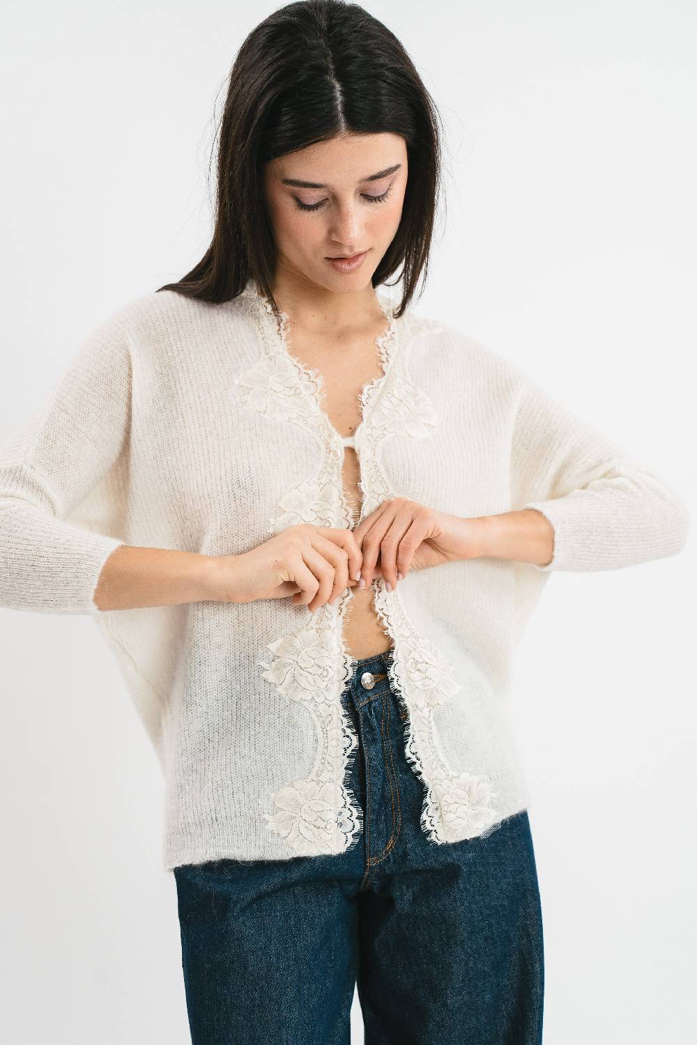 Pink Memories Cardigan kimono con pizzo Qualità