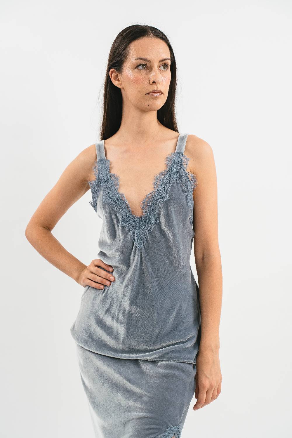 Pink Memories Top in velluto con pizzo Convenienza