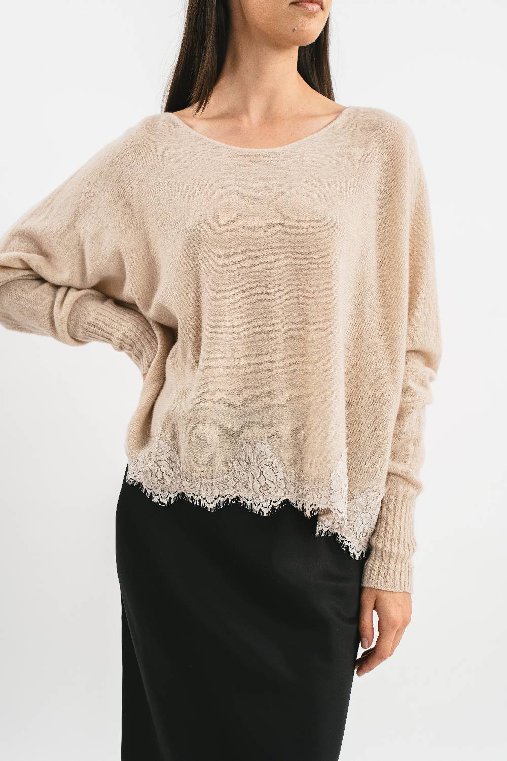 Pink Memories Maglia in cachemire con pizzo Offerta