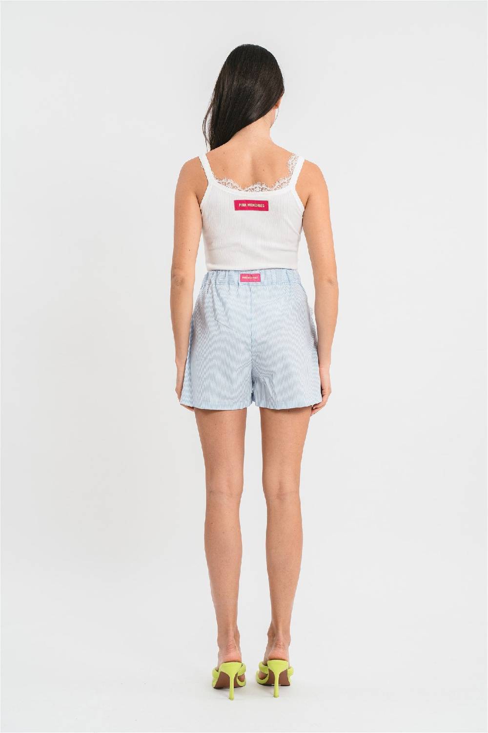Pink Memories Bermuda a righe con dettagli in pizzo Vendita Calda