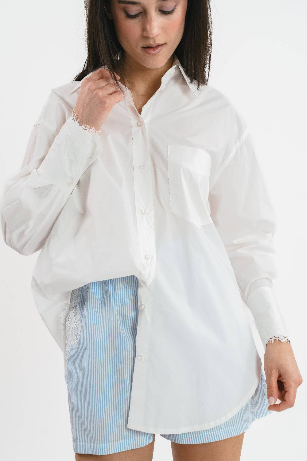 Pink Memories Camicia a righe con dettagli in pizzo Saldi Di Fabbrica