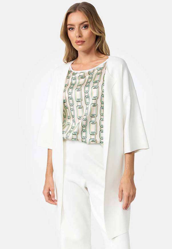 Please Jeans CAPPOTTO IN MAGLIA CATNOIR A 1/2 MANICHE IN VISCOSA - BIANCO In Linea