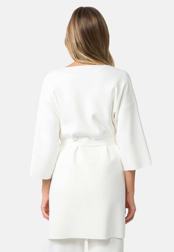 Please Jeans CAPPOTTO IN MAGLIA CATNOIR A 1/2 MANICHE IN VISCOSA - BIANCO In Linea
