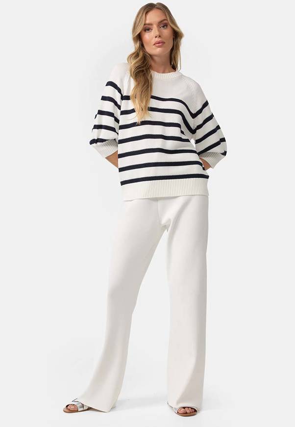 Please Jeans MAGLIA CATNOIR CON MANICHE A 3/4 E RIGHE - NAVY Nuovo