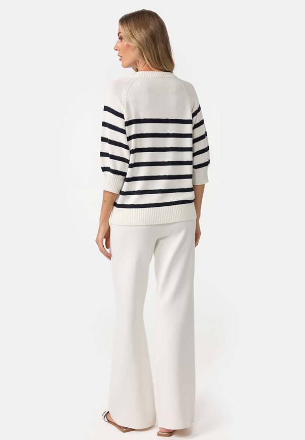 Please Jeans MAGLIA CATNOIR CON MANICHE A 3/4 E RIGHE - NAVY Nuovo