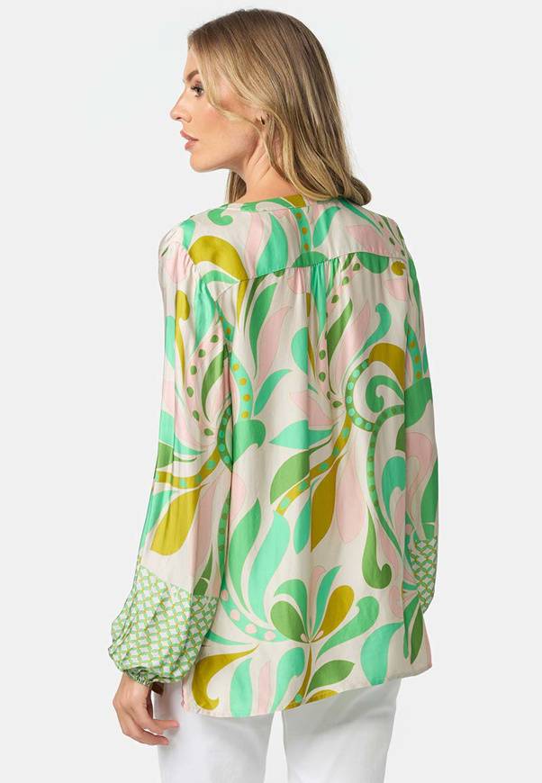 Please Jeans BLUSA CATNOIR IN ECOVEROSATIN - FIORI VERDI Spedizione Gratuita