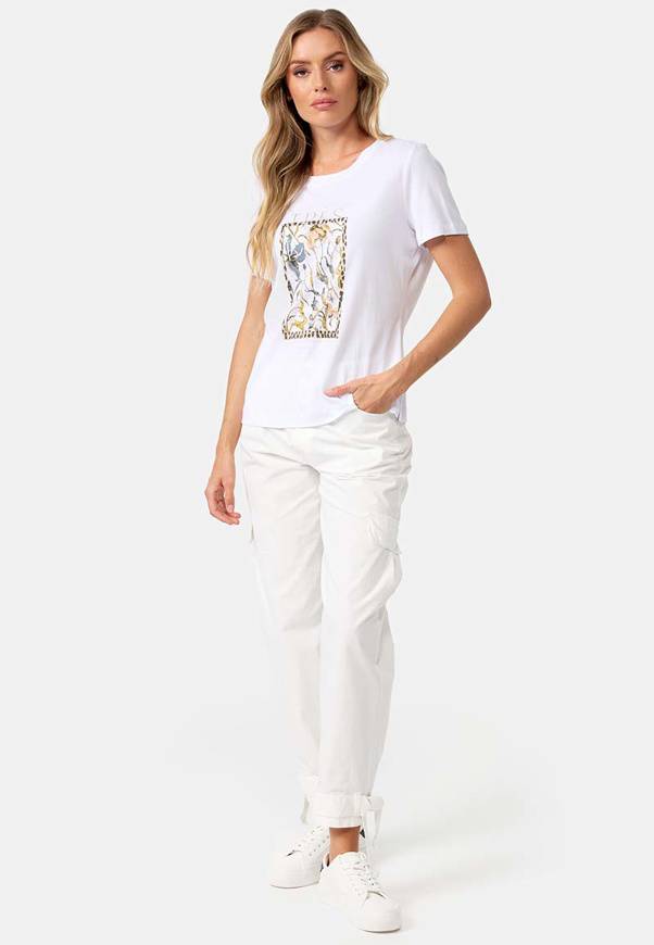 Please Jeans T-SHIRT CATNOIR IN MODAL CON STAMPA - FLOREALE TRES BIEN Promozione Limitata