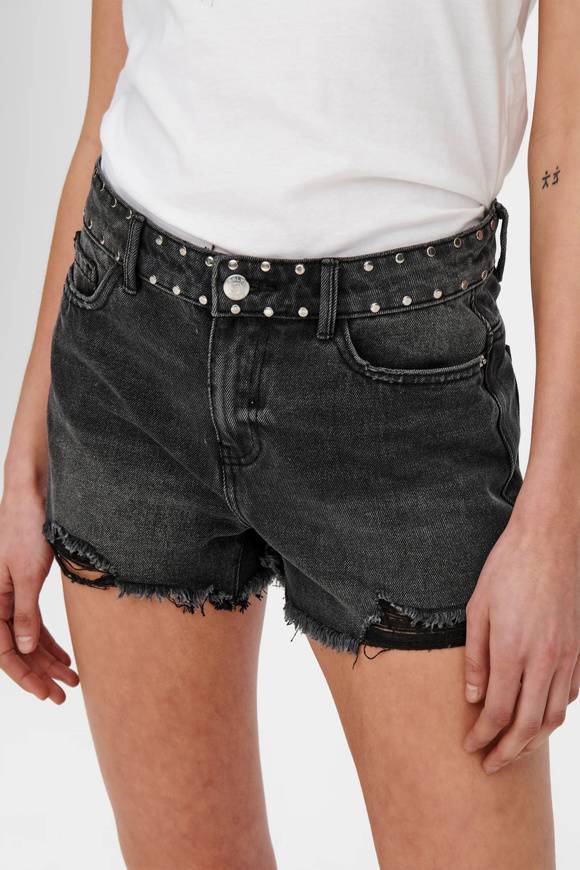 Please Jeans ONLPACY HW STUDDED DENIM SHORTS - 152 006 BLACK DENIM Novità