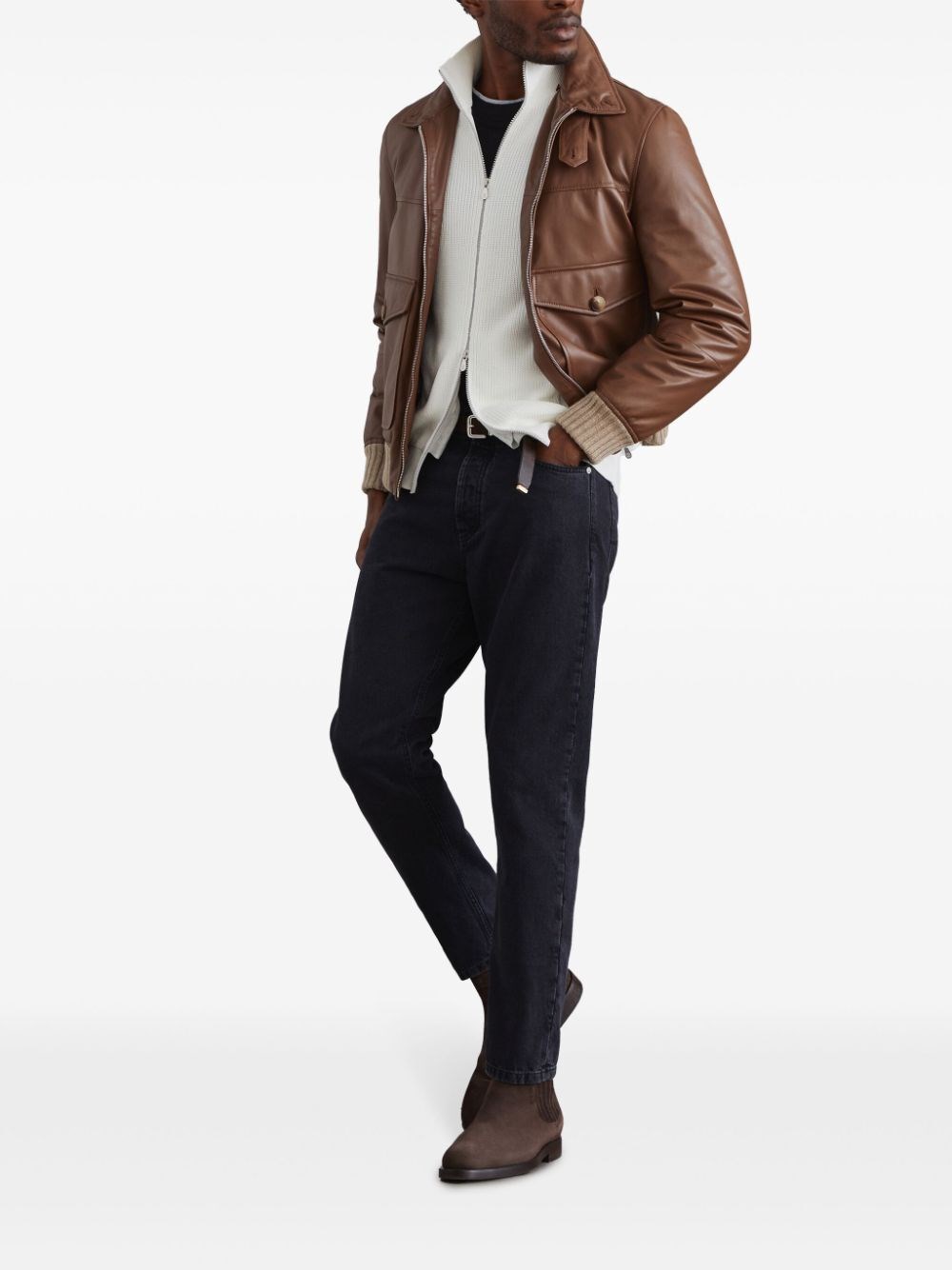 Brunello cucinelli Crew Neck T-Shirt With Faux-Layering Vendita Economica