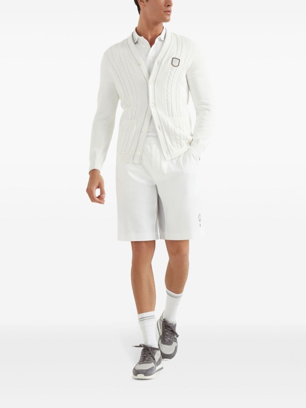 Brunello cucinelli Knit Cardigan With Tennis Badge Saldi Di Fabbrica