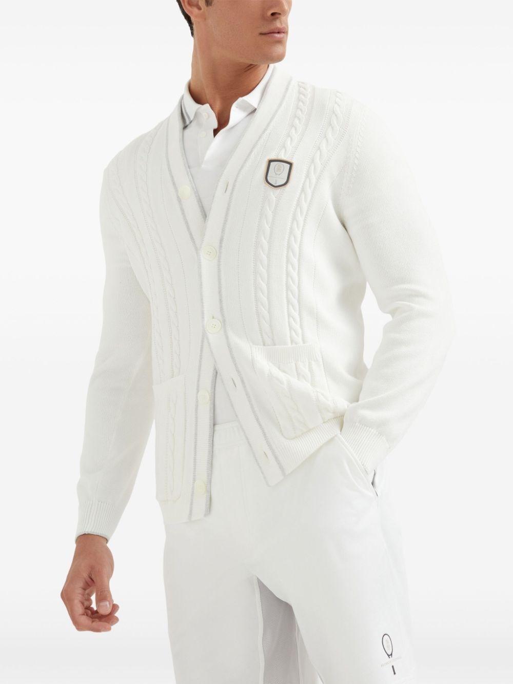 Brunello cucinelli Knit Cardigan With Tennis Badge Saldi Di Fabbrica