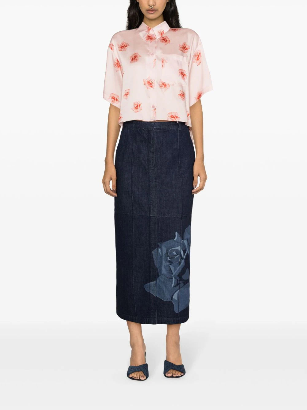 KENZO 'kenzo rose' cropped dropped shoulders shirt In Vendita
