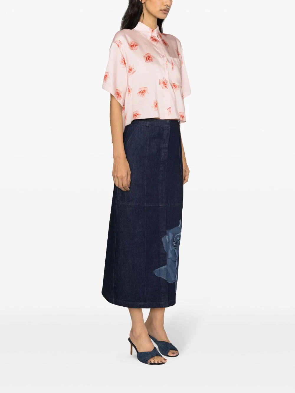 KENZO 'kenzo rose' cropped dropped shoulders shirt In Vendita