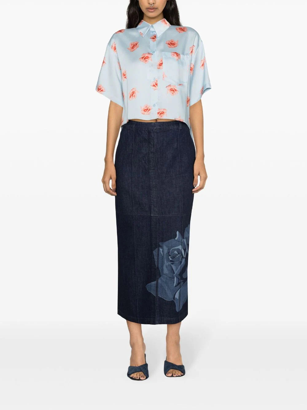 KENZO 'kenzo rose' cropped dropped shoulders shirt Saldi