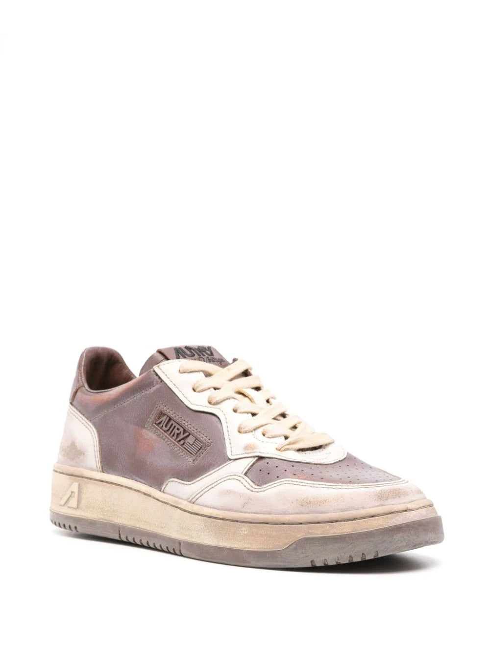 AUTRY Super vintage low sneakers in white leather and mud patridge Vendita Calda