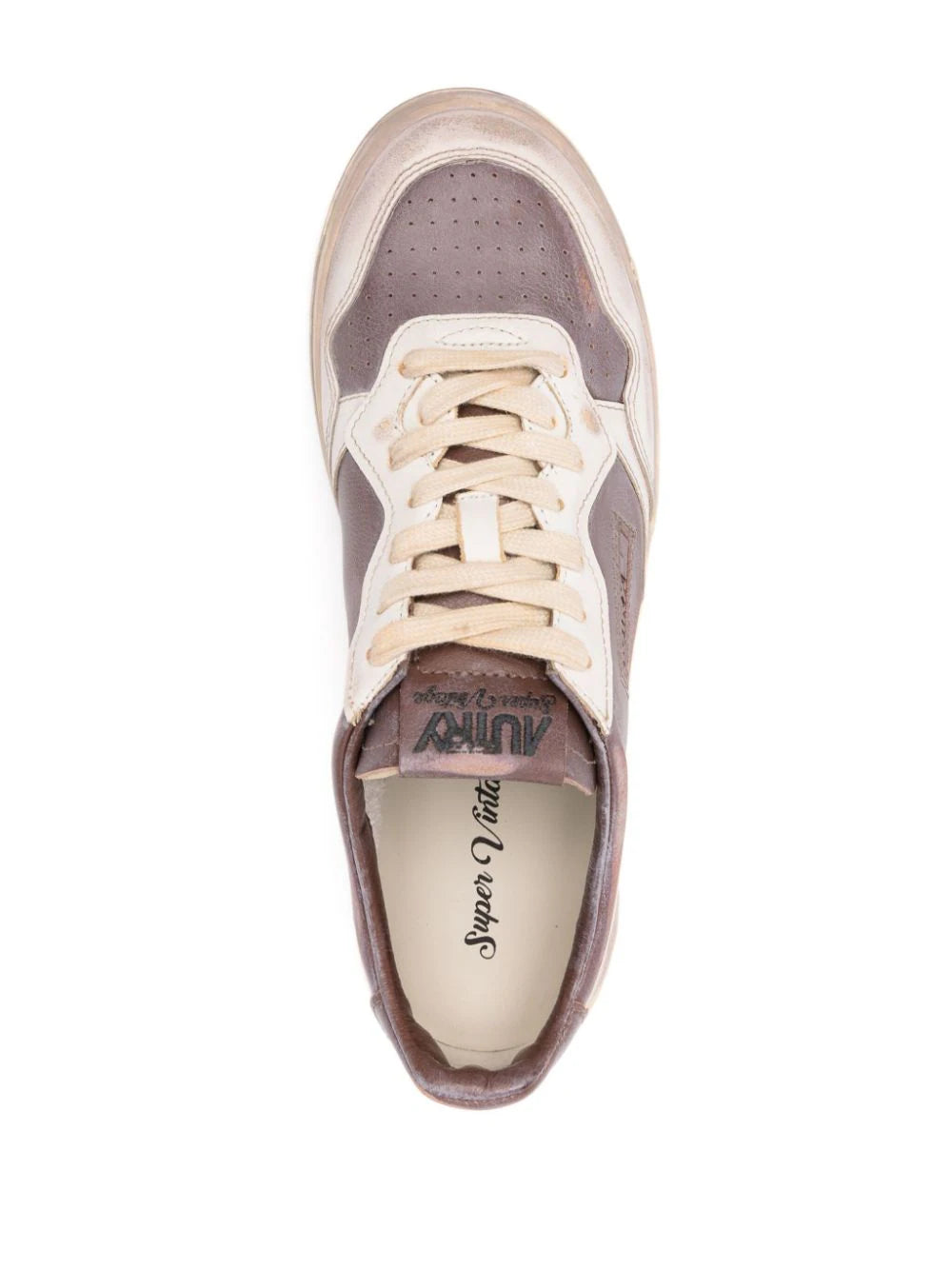 AUTRY Super vintage low sneakers in white leather and mud patridge Vendita Calda