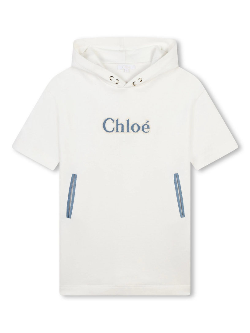 Chloé Kids Logo-appliquéd hooded dress In Saldo
