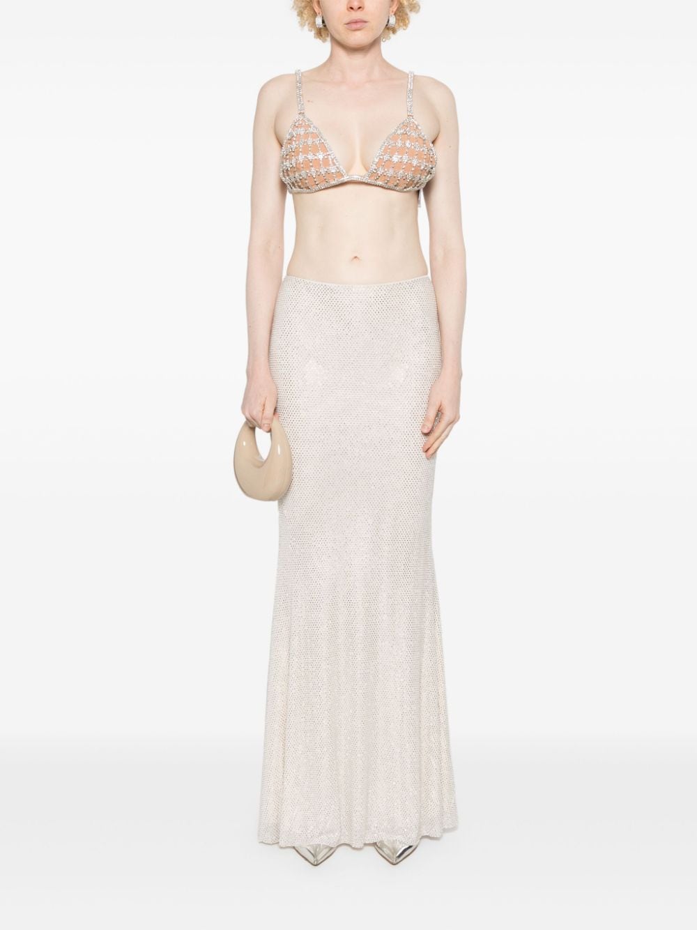 SELF PORTRAIT Rhinestone mesh maxi skirt Shopping online
