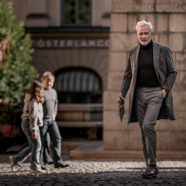 Rota Winter Grey herringbone flannel trousers Vendite Flash