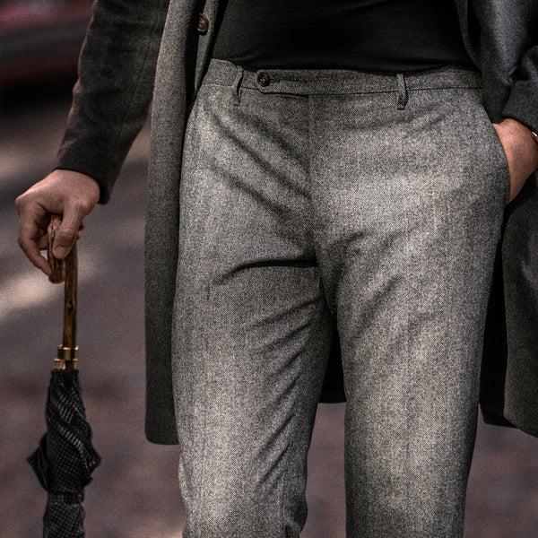 Rota Winter Grey herringbone flannel trousers Vendite Flash