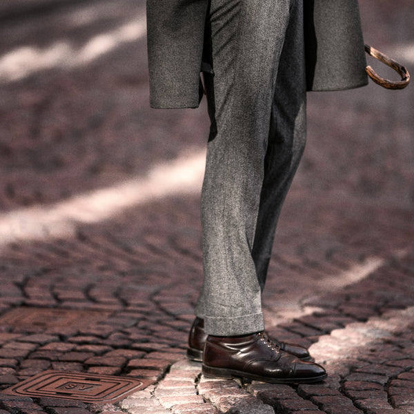 Rota Winter Grey herringbone flannel trousers Vendite Flash