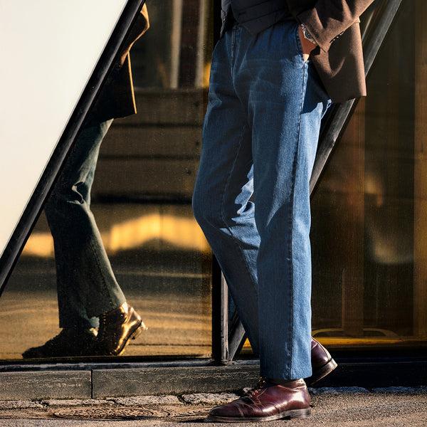 Rota Sport Winter Blue denim cotton sport trousers 2 Pleats Acquista Ora