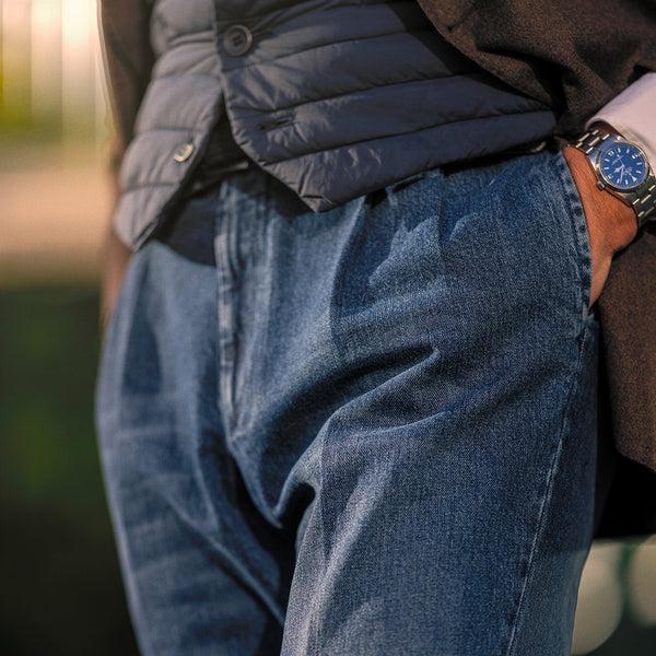 Rota Sport Winter Blue denim cotton sport trousers 2 Pleats Acquista Ora