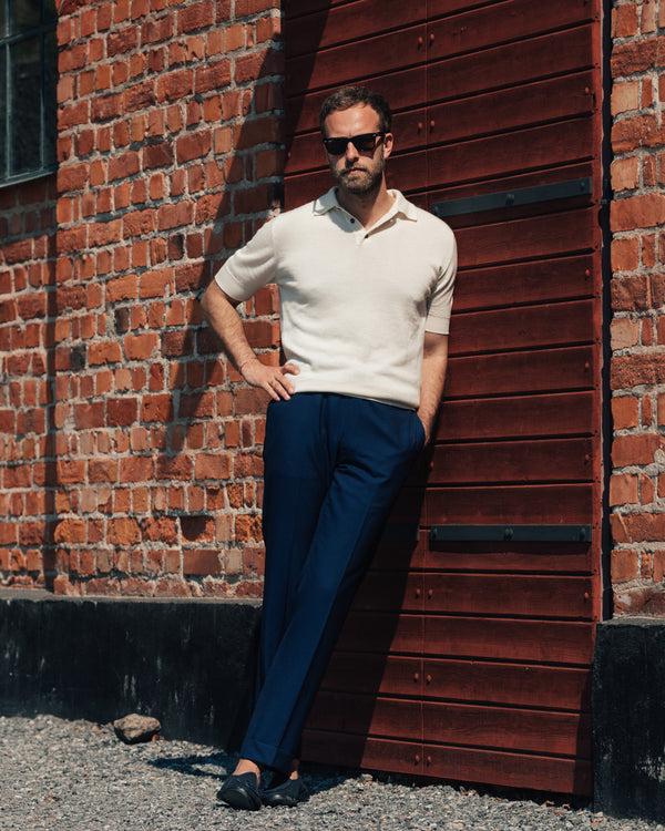 Rota Summer Medium blue pair of regular fit wool trousers Promozione Limitata