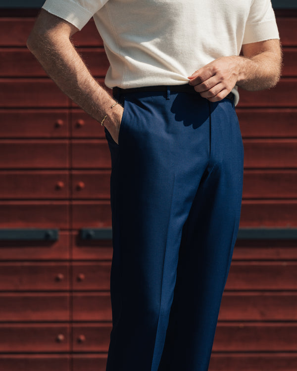 Rota Summer Medium blue pair of regular fit wool trousers Promozione Limitata